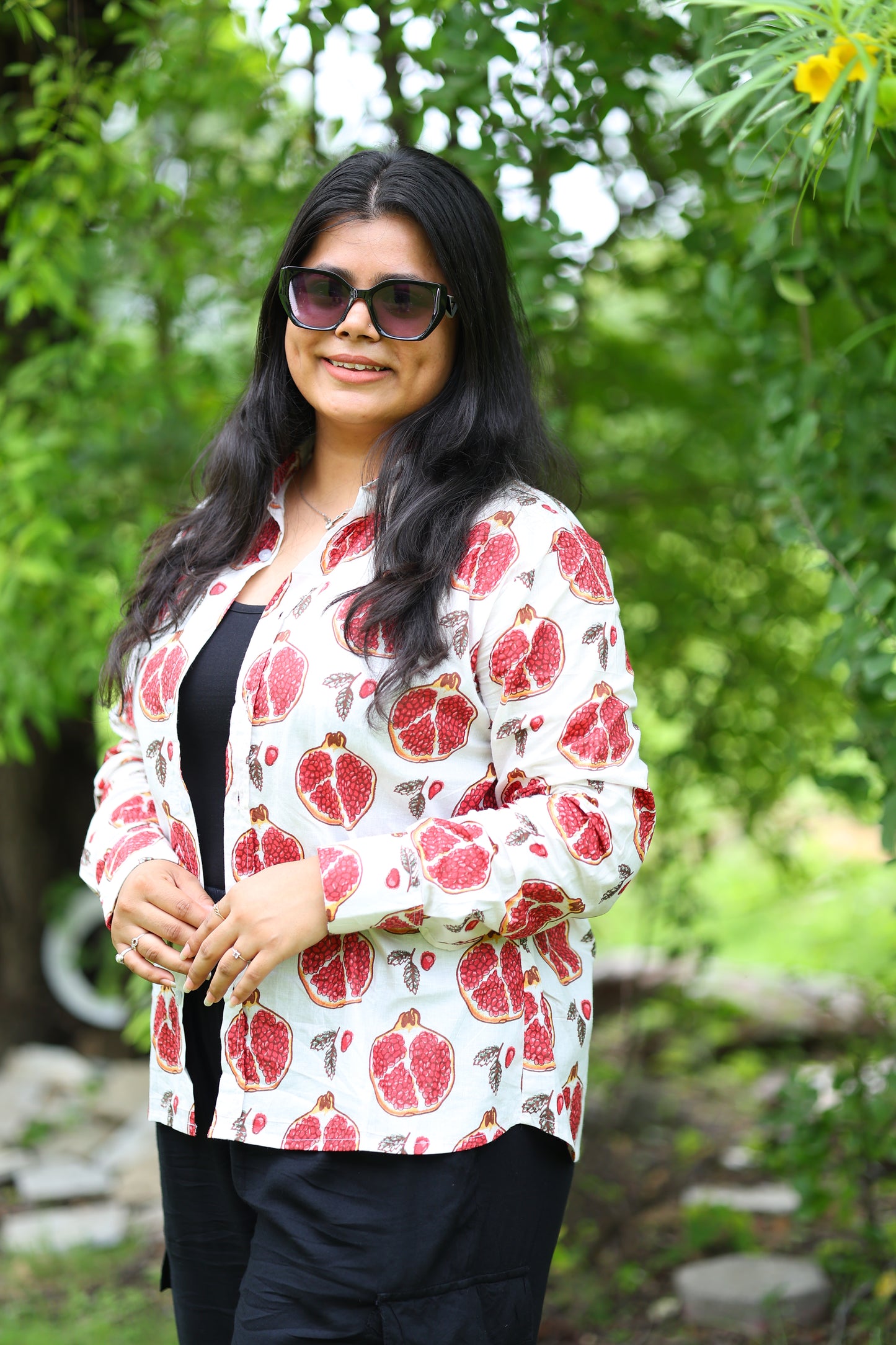 White Red Fruit Print Cotton Shirt – Breathable & Natural Fabric