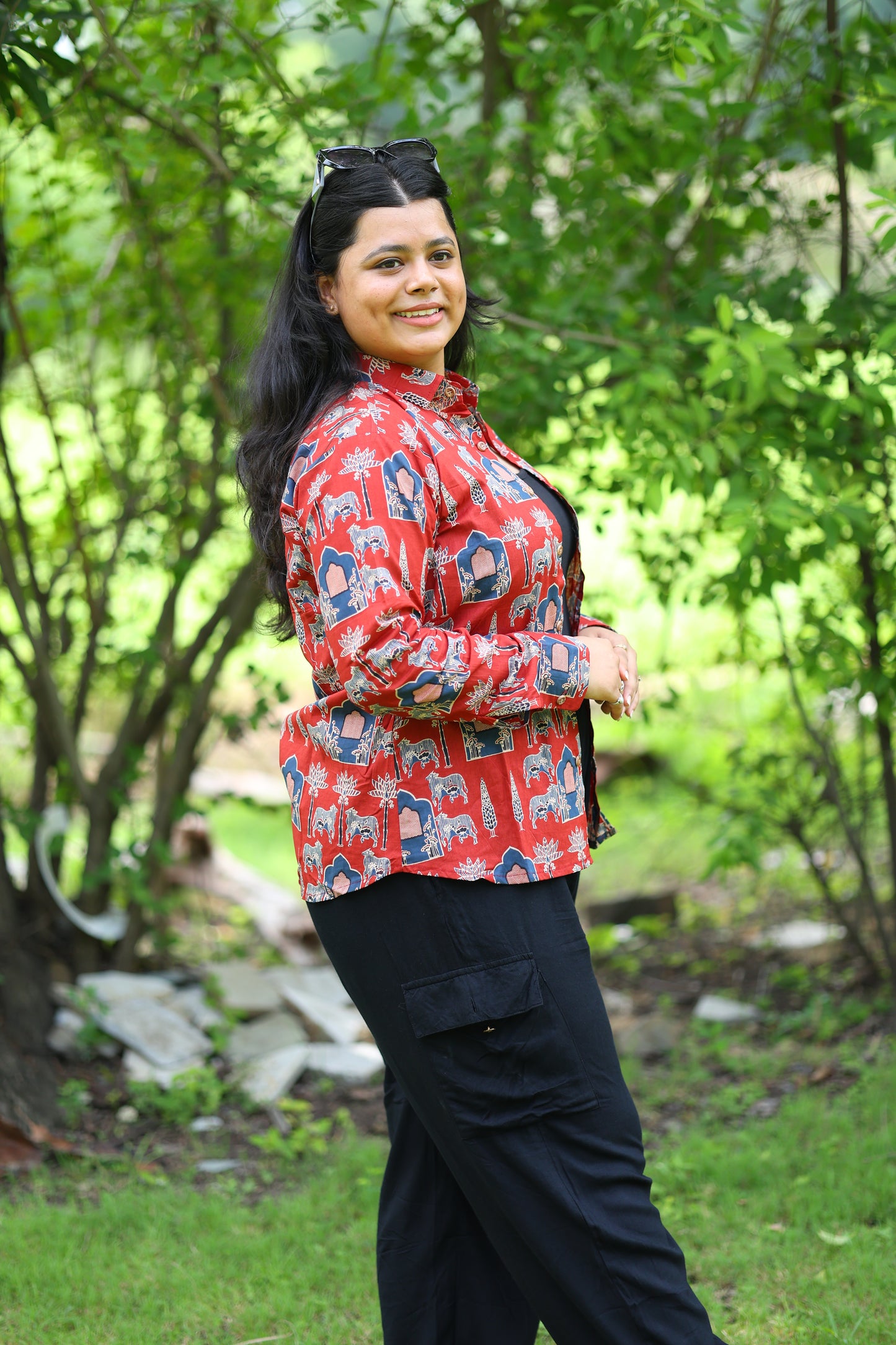 Maroon Ajrakh Print Cotton Shirt – Breathable & Natural Fabric