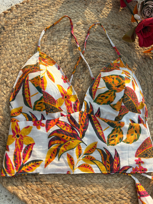 Tropical state of mind playful print Cotton removable Padded Bralette – Soft & Breathable Natural Fabric