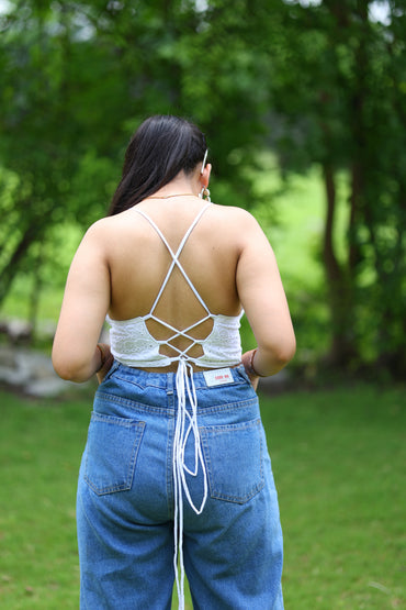 White hakoba chicken Cotton Padded Bralette – Soft & Breathable Natural Fabric