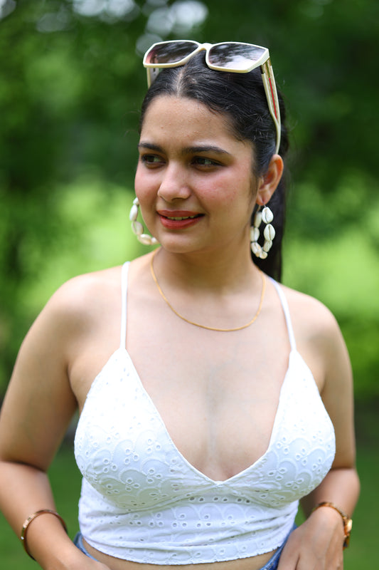 White hakoba chicken  Cotton Padded Bralette – Soft & Breathable Natural Fabric