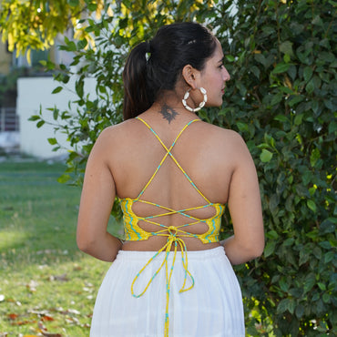 Lemon Yellow Zig Zag Cotton Bralette – Soft & Breathable Natural Fabric