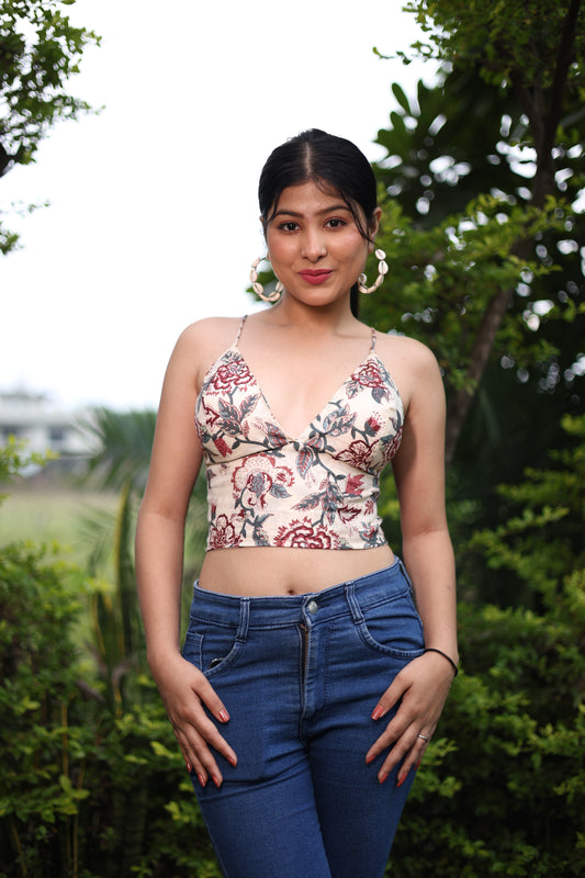 Timeless flora Cotton Removable Padded Bralette – Soft & Breathable Natural Fabric