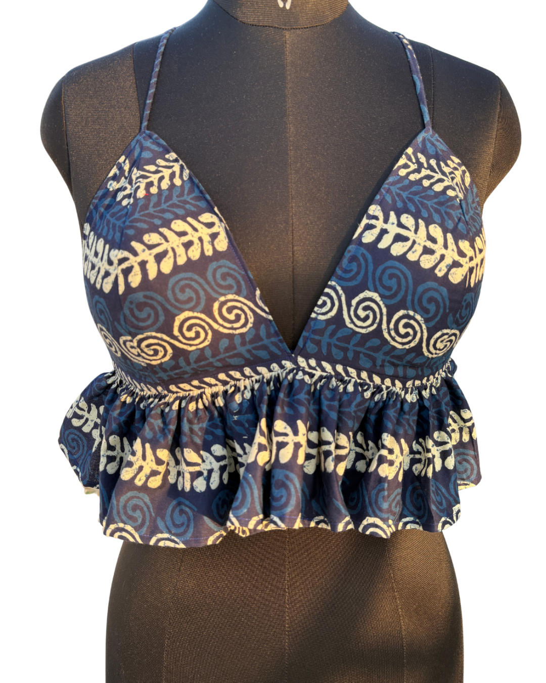 Blue Batik Print Removable Pads Bralette – Soft & Breathable Natural Fabric