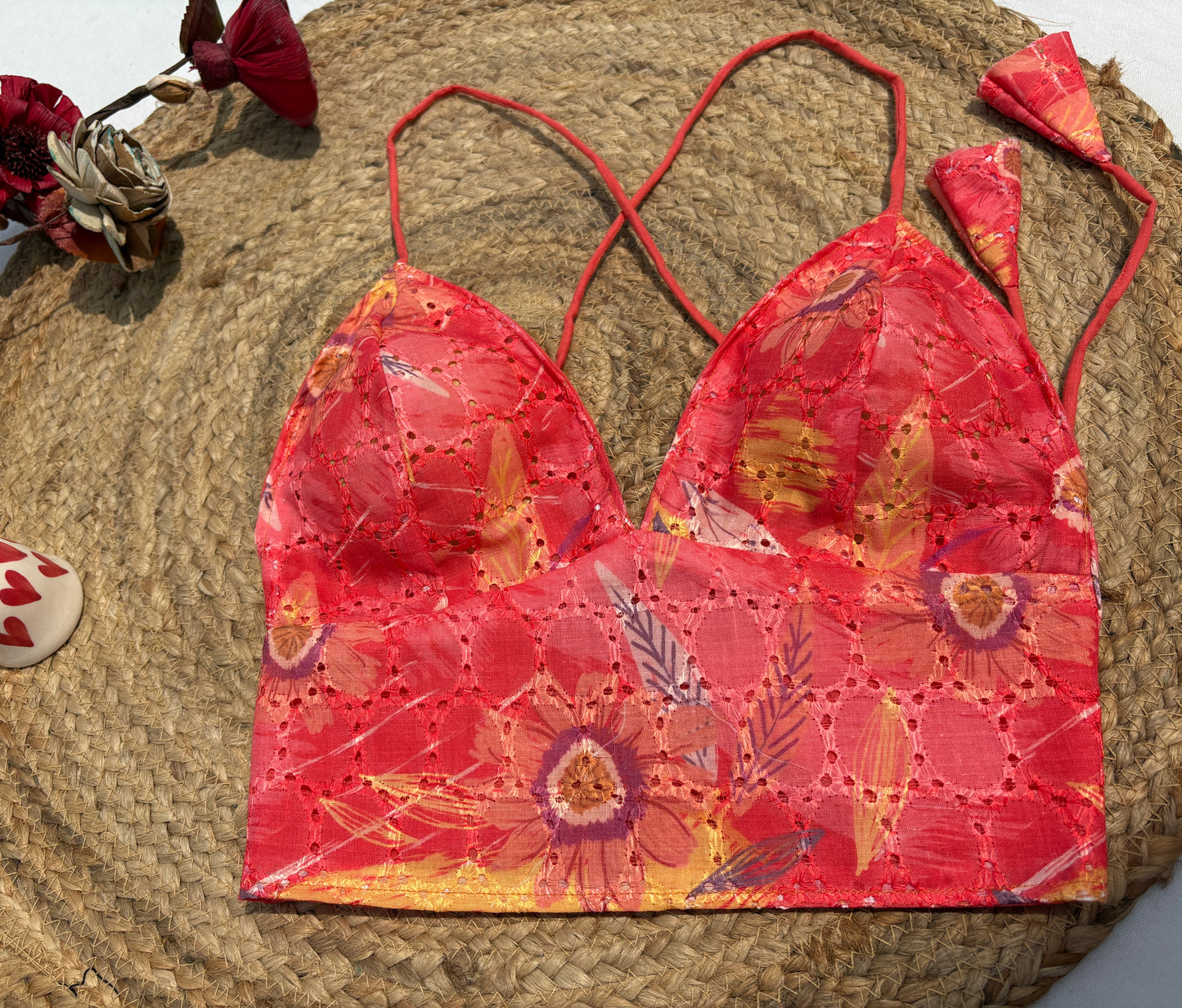 Hakoba Floral Sunset Cotton Removable Padded Bralette – Soft & Breathable Natural Fabric