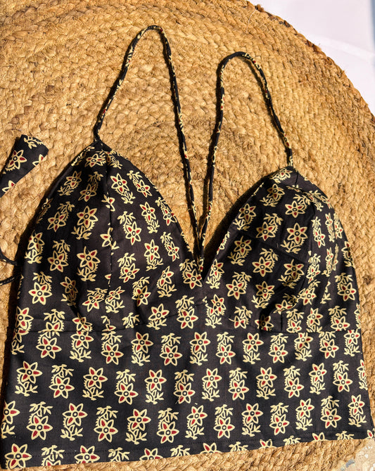 Midnight Floral Charm Cotton Removable Padded Bralette – Soft & Breathable Natural Fabric