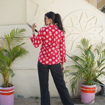 Red White Tie & Dye Print Cotton Shirt – Breathable & Natural Fabric