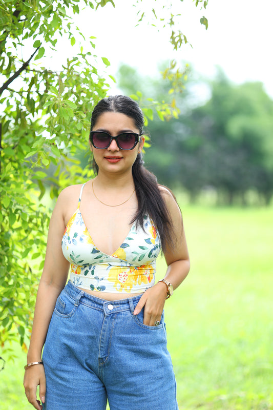 Sunny Bloom Cotton removable Padded Bralette – Soft & Breathable Natural Fabric