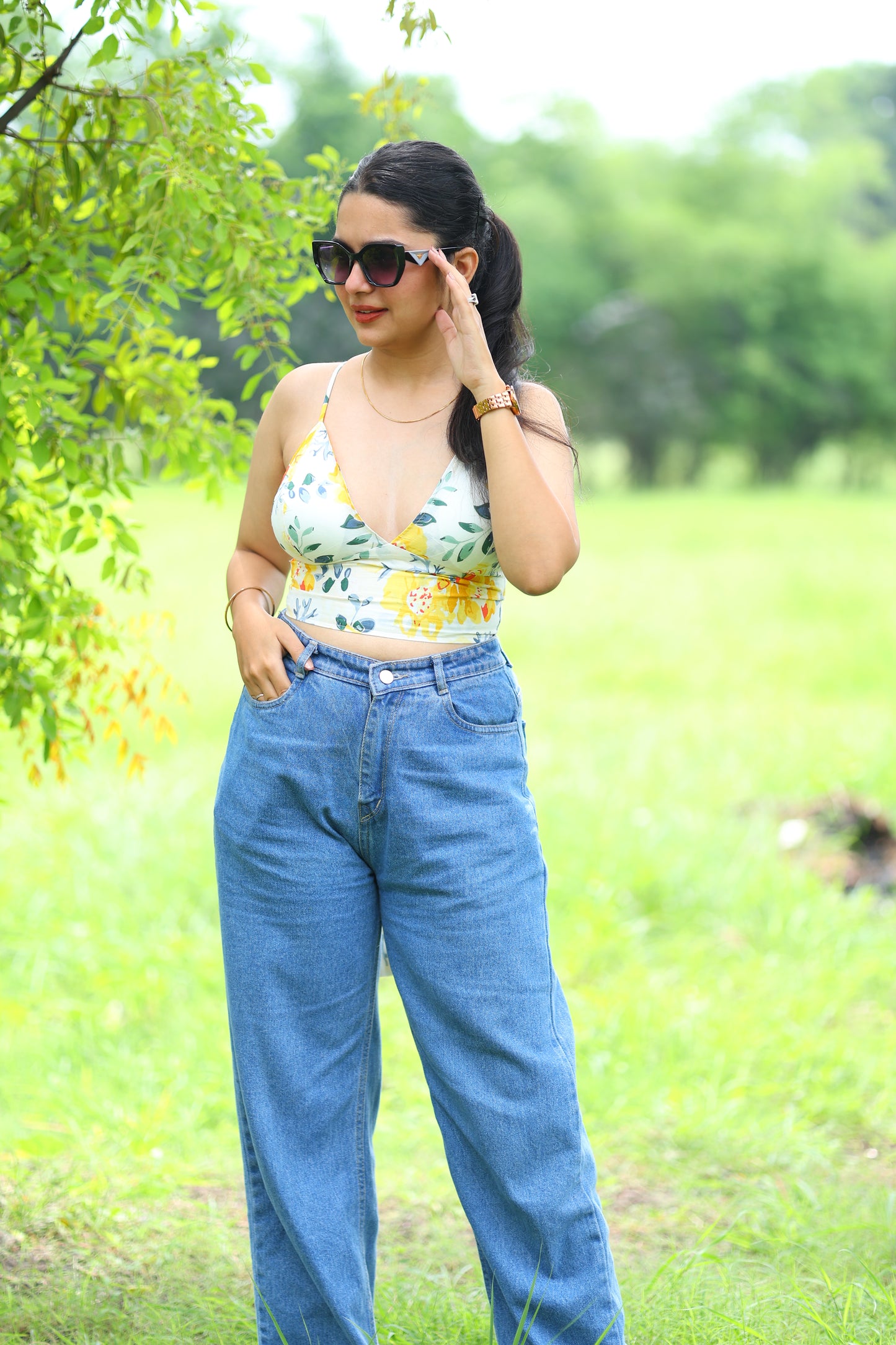 Sunny Bloom Cotton removable Padded Bralette – Soft & Breathable Natural Fabric