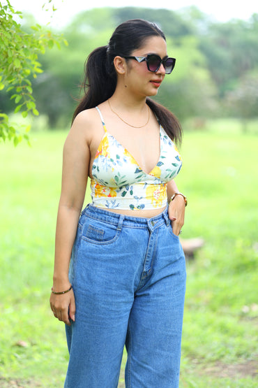 Sunny Bloom Cotton removable Padded Bralette – Soft & Breathable Natural Fabric