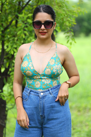 Ocean Petals Cotton removable Padded Bralette – Soft & Breathable Natural Fabric