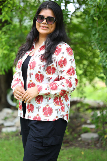 White Red Fruit Print Cotton Shirt – Breathable & Natural Fabric
