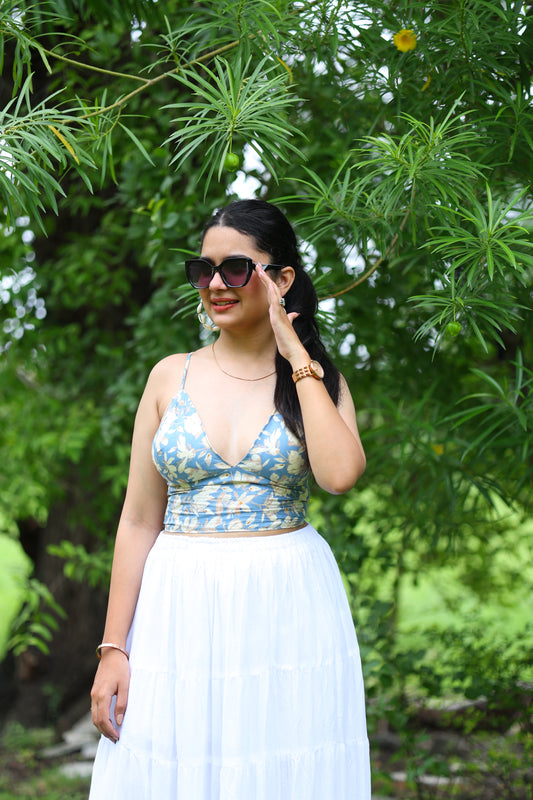 Flora Sky Cotton removable Padded Bralette – Soft & Breathable Natural Fabric