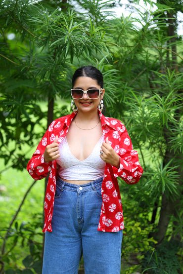 Red shirt & White Bralette Set – Natural Cotton Fabric