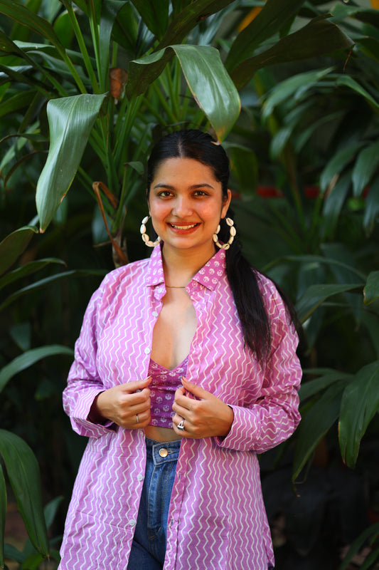 Lavender Shirt & White Butti Bralette Set – Natural Cotton Fabric