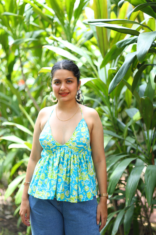 Sea Breeze Halter Neck Cotton Top – Breathable & Natural Fabric