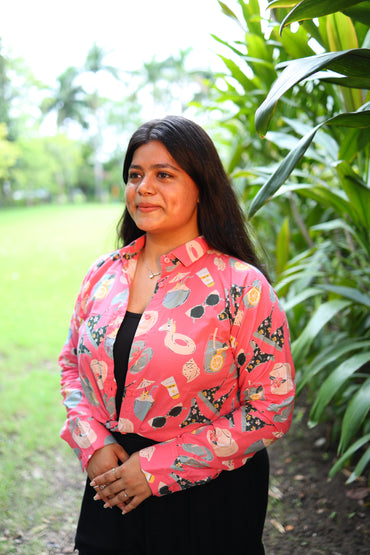 Rose Pink Beach Print Cotton Shirt – Breathable & Natural Fabric