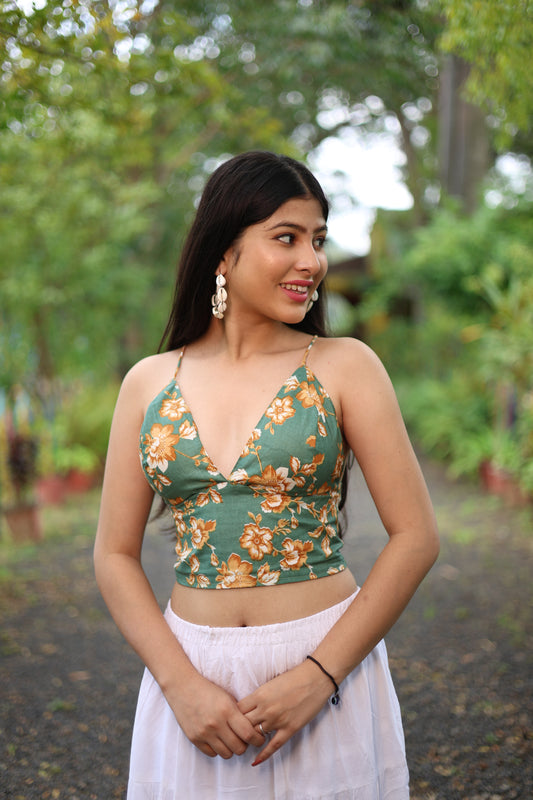 Olive bloom Cotton Removable Padded Bralette – Soft & Breathable Natural Fabric