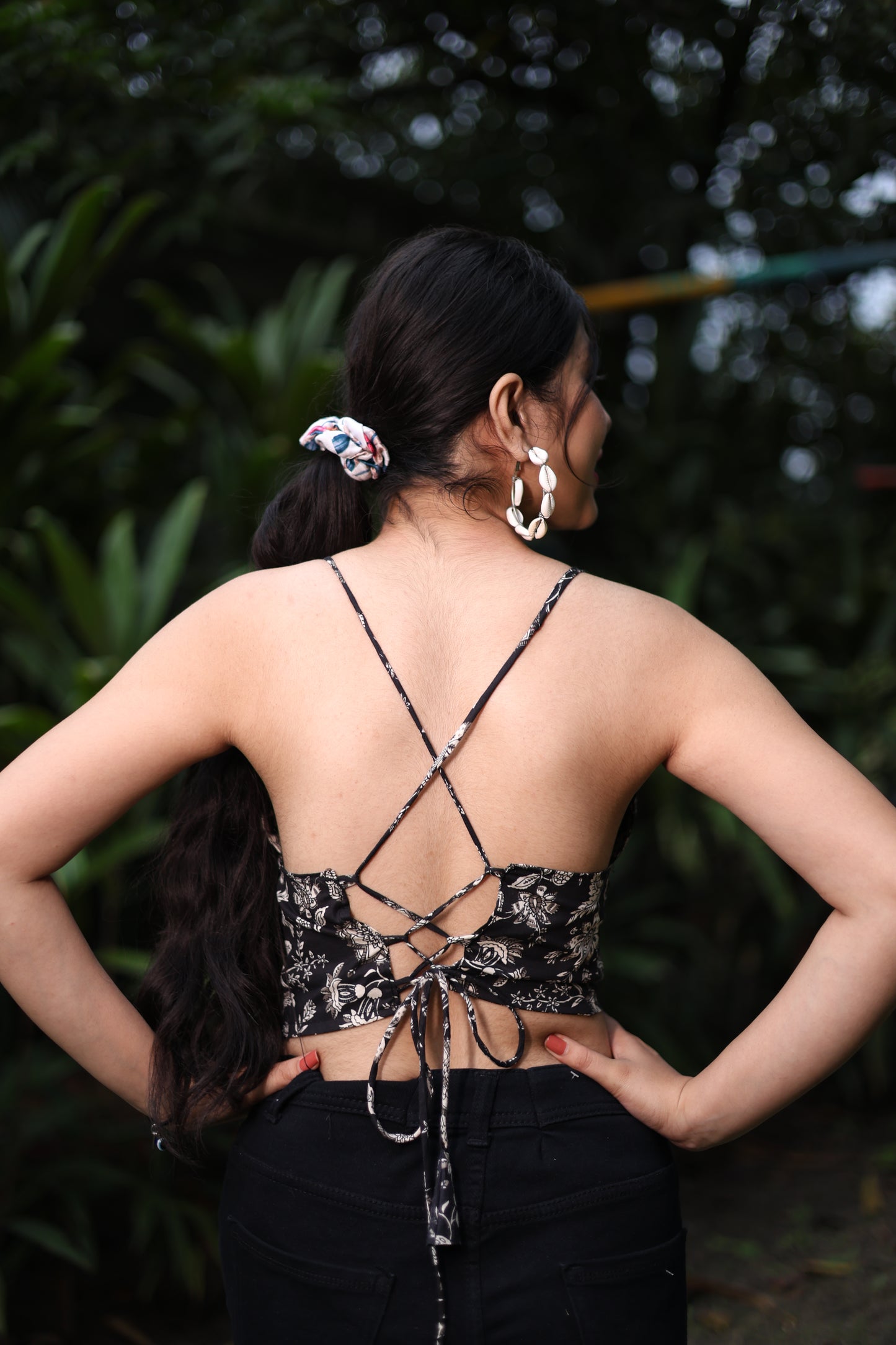 Moonlight flora Black Cotton removable Padded Bralette – Soft & Breathable Natural Fabric