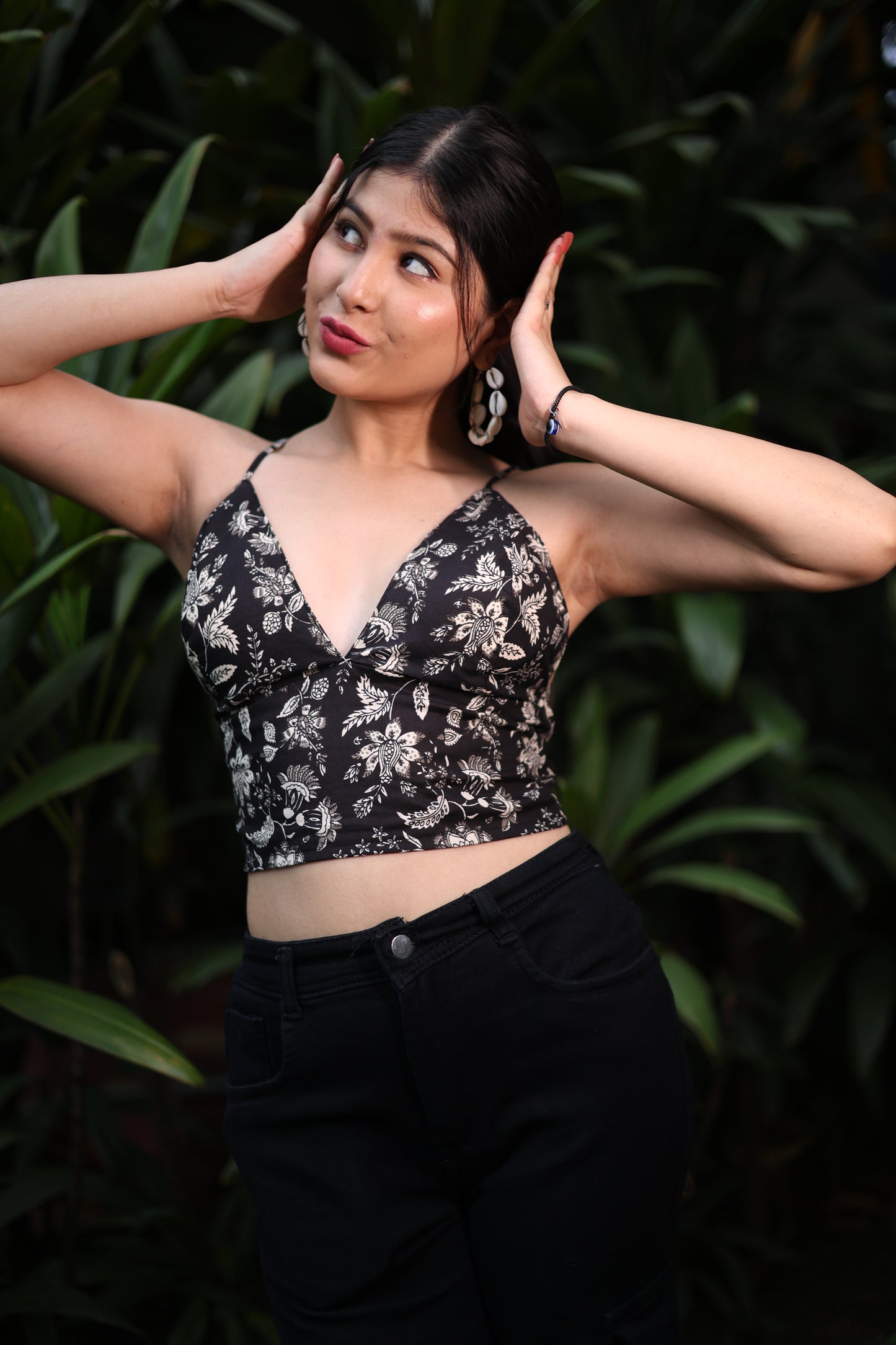 Moonlight flora Black Cotton removable Padded Bralette – Soft & Breathable Natural Fabric