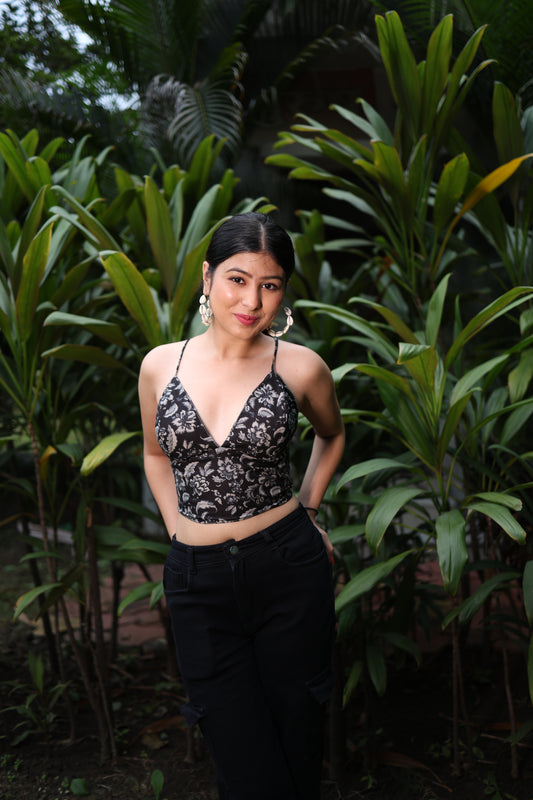 Noir flora Black Cotton Padded Bralette – Soft & Breathable Natural Fabric