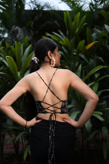 Noir flora Black Cotton Padded Bralette – Soft & Breathable Natural Fabric