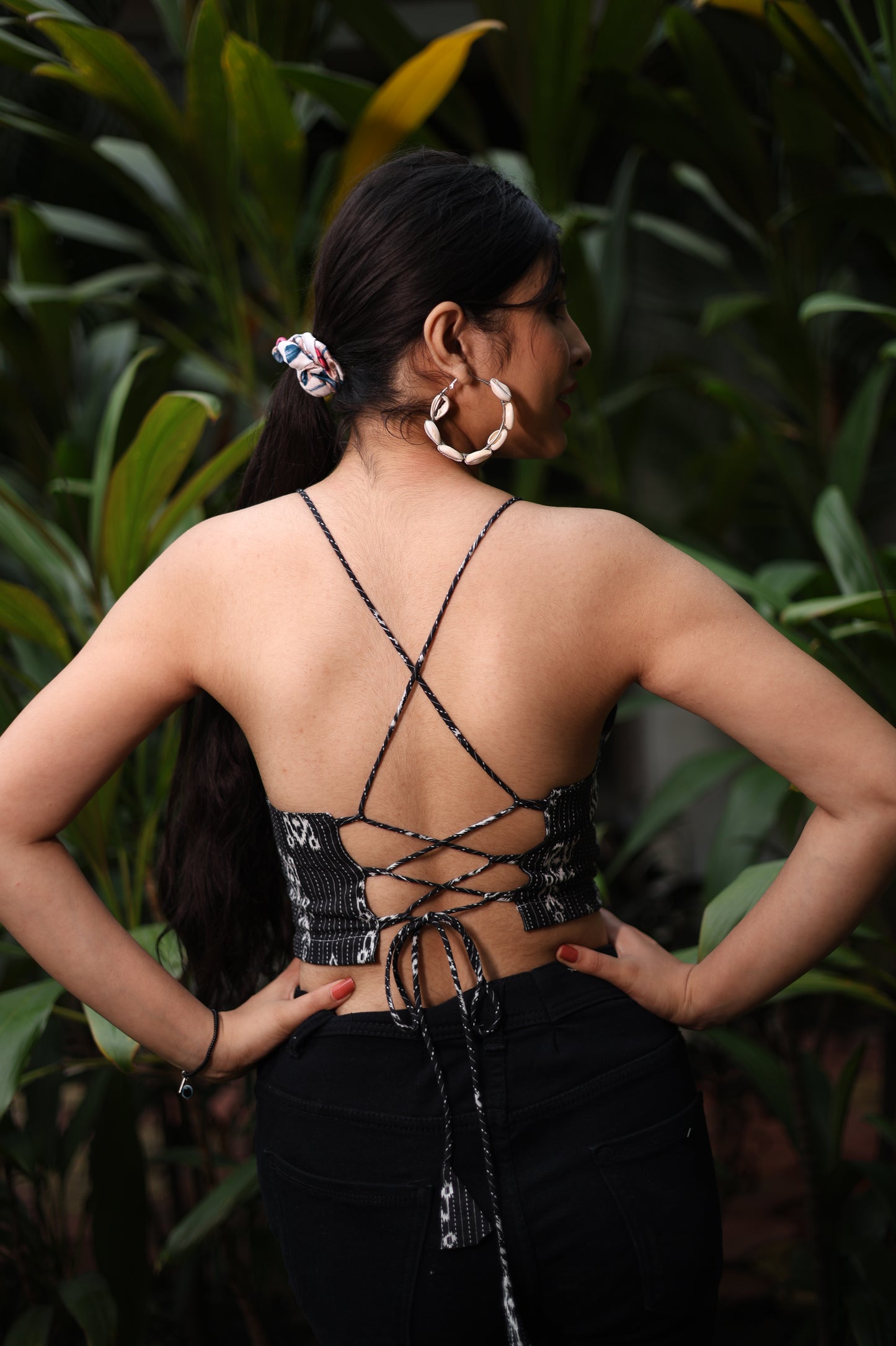 Black Ikkat Print Cotton Padded Bralette – Soft & Breathable Natural Fabric