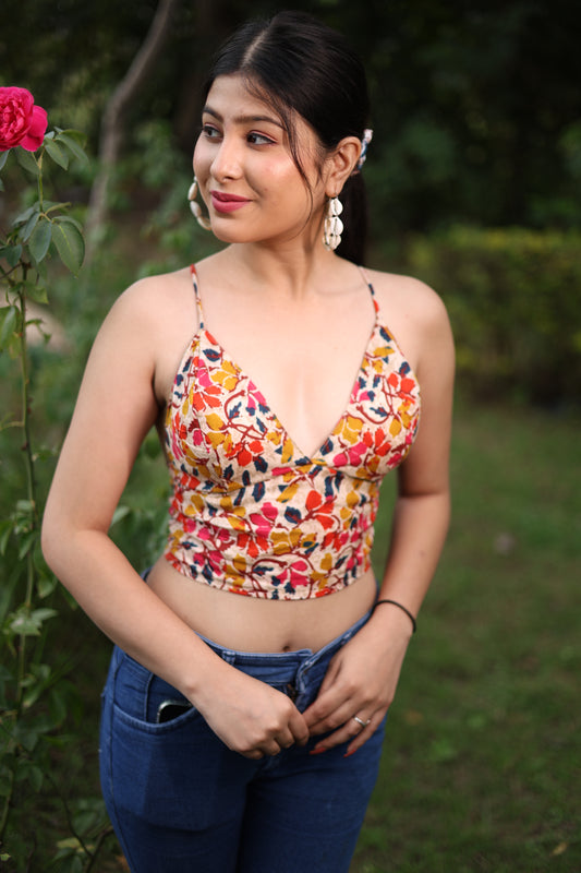 Garden Crush Floral Print Cotton Removable Padded Bralette – Soft & Breathable Natural Fabric