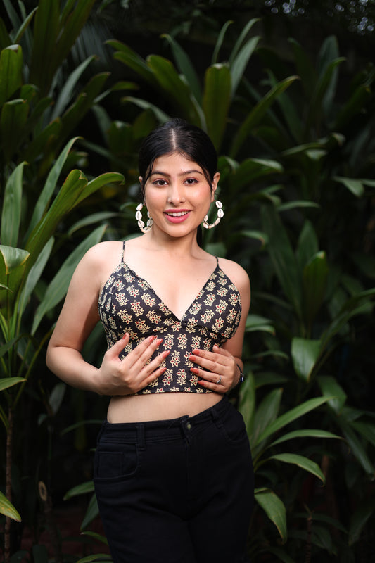 Saanjh black blossom Cotton Padded Bralette – Soft & Breathable Natural Fabric