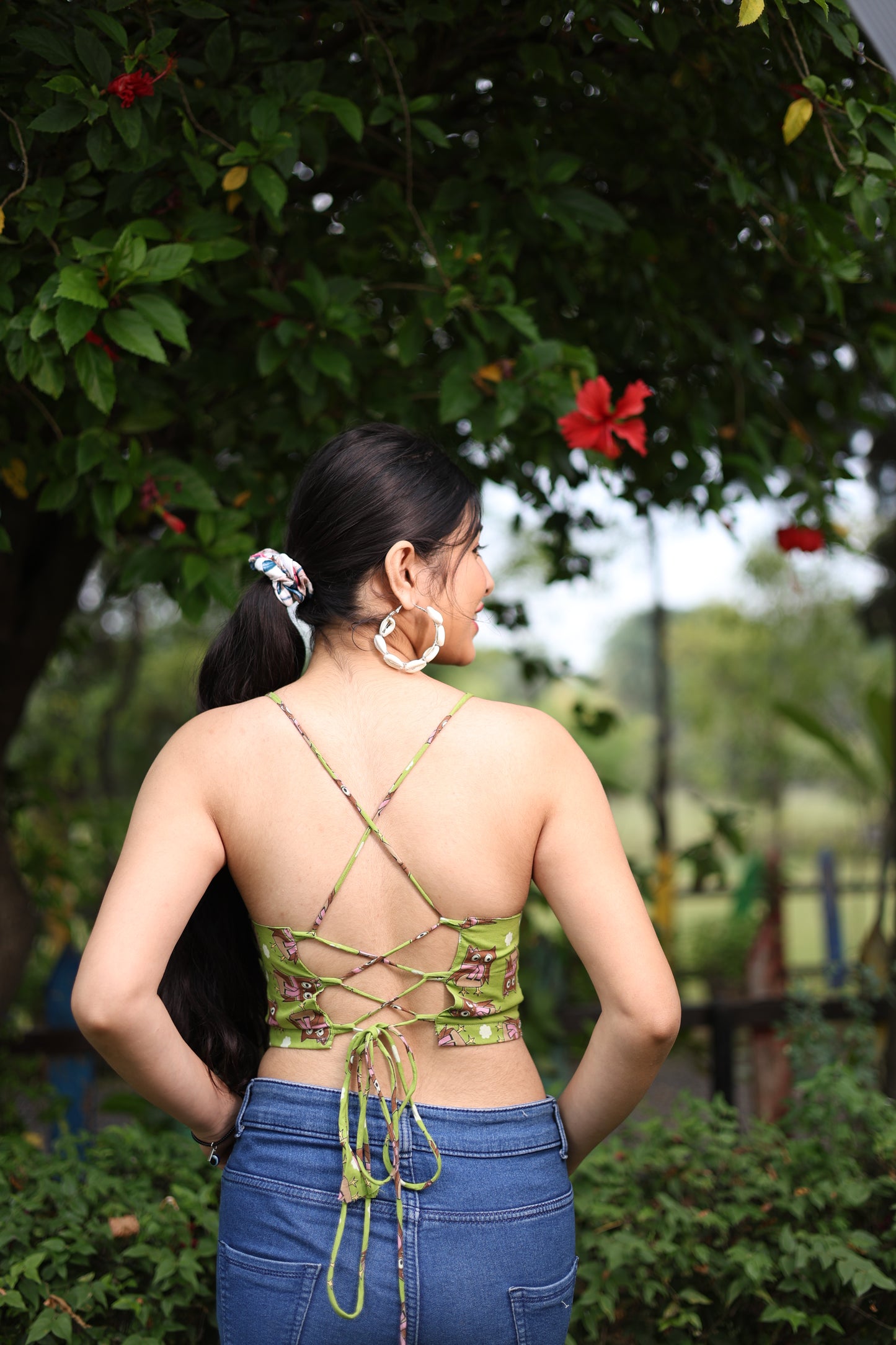 Green Owl Print Cotton Padded Bralette – Soft & Breathable Natural Fabric