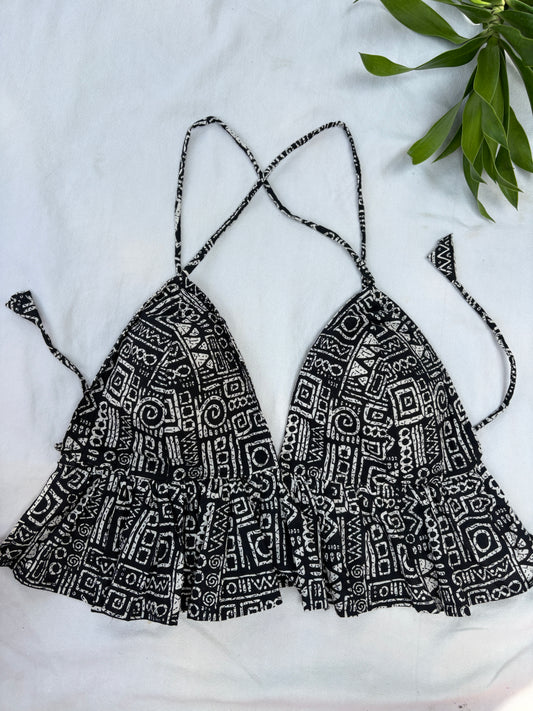 Black Batik Print Removable Pads Bralette – Soft & Breathable Natural Fabric