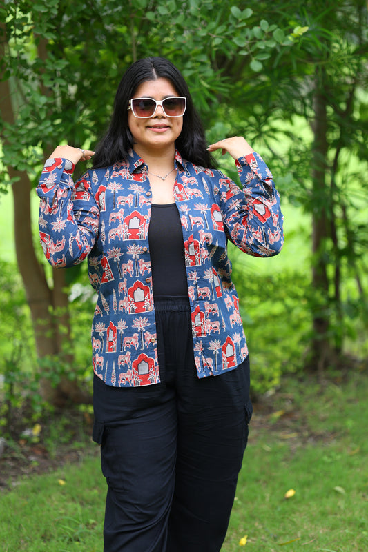 Maroon Ajrakh Print Cotton Shirt – Breathable & Natural Fabric
