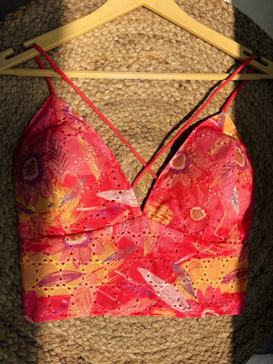 Hakoba Floral Sunset Cotton Removable Padded Bralette – Soft & Breathable Natural Fabric